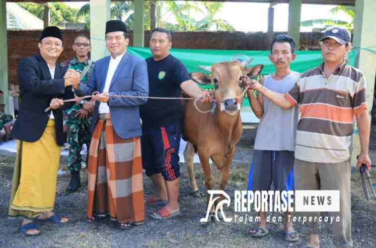 Pj Wali Kota Probolinggo saat menyerahkan hewan kurban secara simbolis.