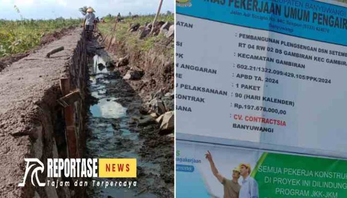 Pembangunan Proyek Plengsengan Irigasi Desa Gambiran Diduga Tidak Sesuai RAB