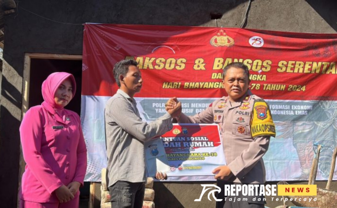 Sambut Hari Bhayangkara ke-78, Polres Probolinggo Gelar Bansos Bedah Rumah Warga