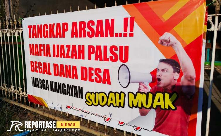 Poster seruan aksi warga Kangayan, tangkap Arsan mafia ijazah palsu begal Dana Desa (DD)