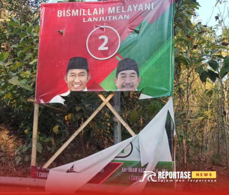 Alat peraga kampanye (APK) pasangan calon Bupati dan Wakil Bupati Sumenep nomor urut 2, Achmad Fauzi Wongsojudo dan KH. Imam Hasyim (FAHAM), yang di rusak OTK