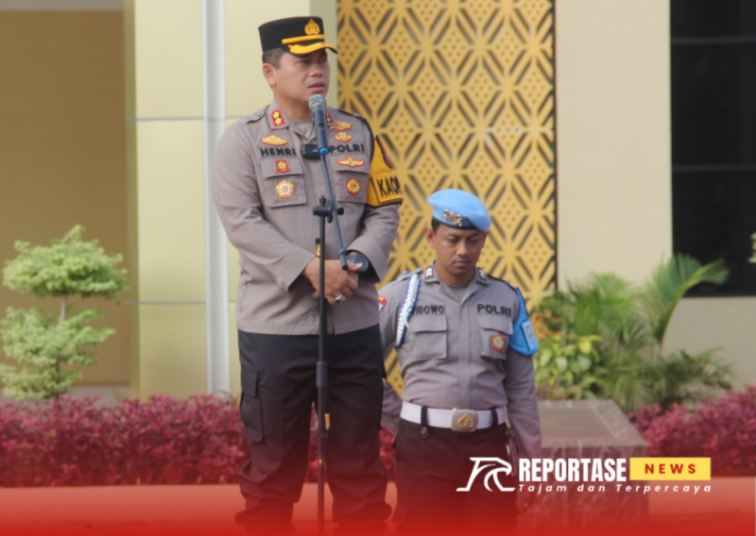 Foto: Kapolres Sumenep, AKBP Henri Noveri Santoso, saat memimpin apel pagi, @by_reportasenews.net